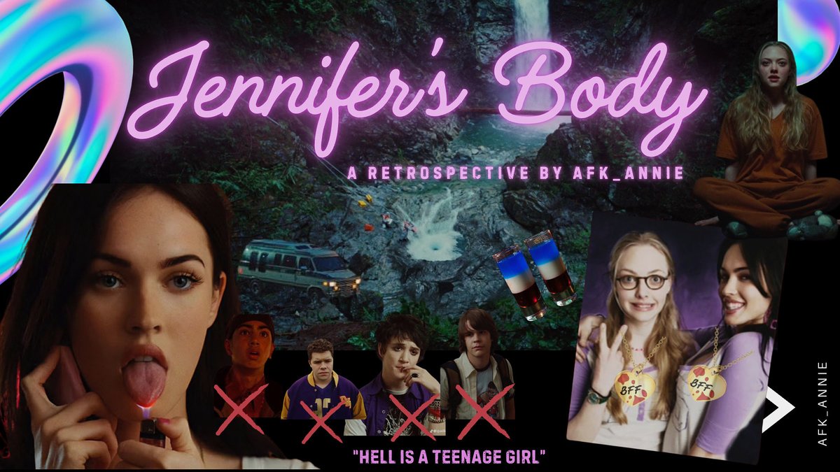 AFK_Annie's tweet photo. THURSDAY - 10.30.25 - 7PM PDT.

A retrospective on JENNIFER’S BODY (Karyn Kusama, 2009). This is a movie near and dear to my heart, and violently ahead of its times. Grateful it got the cult following it deserves.
https://t.co/IAK8LTtBvk https://t.co/mkoVWhnN9y