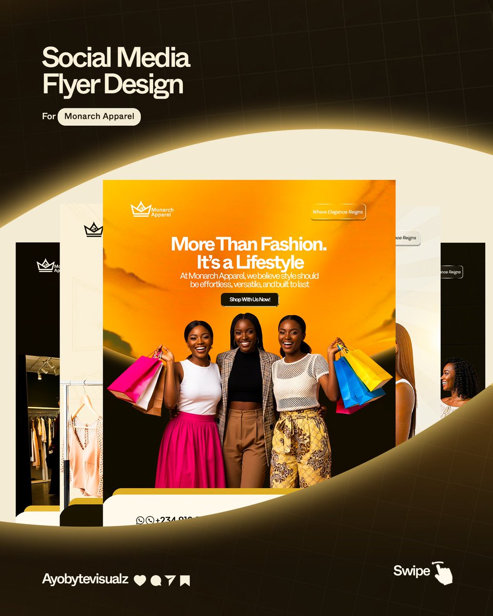 ayobytevisualz's tweet image. Recent visuals for Monarch Apparel - simple, sharp, and made to stand out 👕🔥
Designing for brands that carry confidence always hits different.
If your brand needs visuals that speak luxury, let’s create.