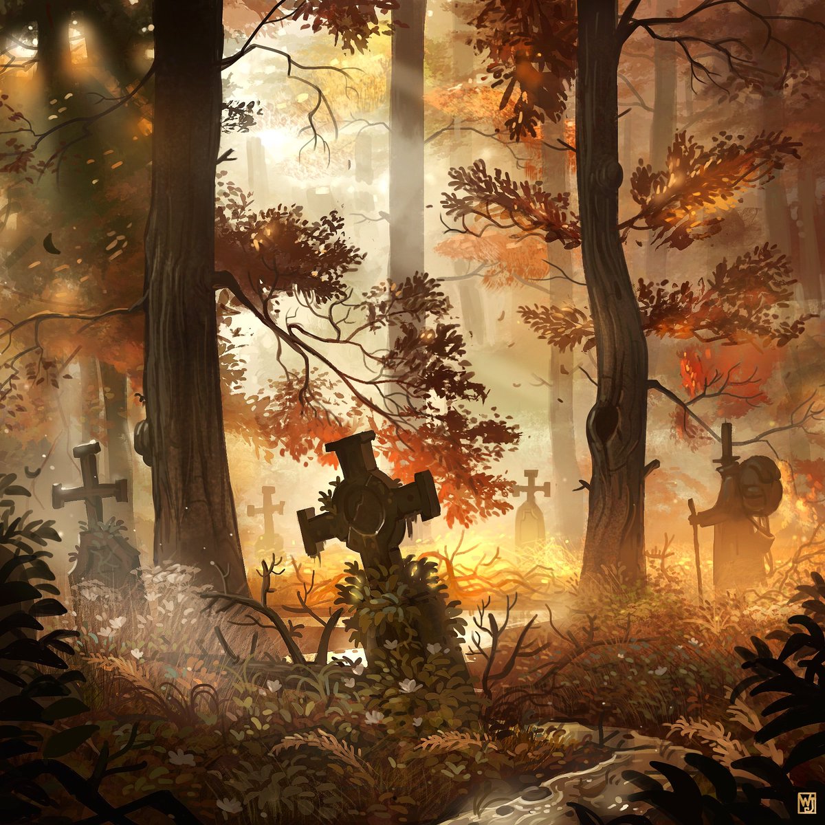 Golden leaves and peaceful sleepers