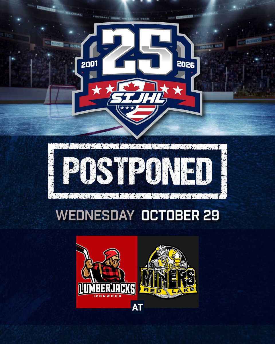Due to unforeseen travel delays, tonight's game between Ironwood Lumberjacks and Red Lake Miners has been postponed. Tomorrow's game will be played at it's normal time. A makeup date will be announced soon.