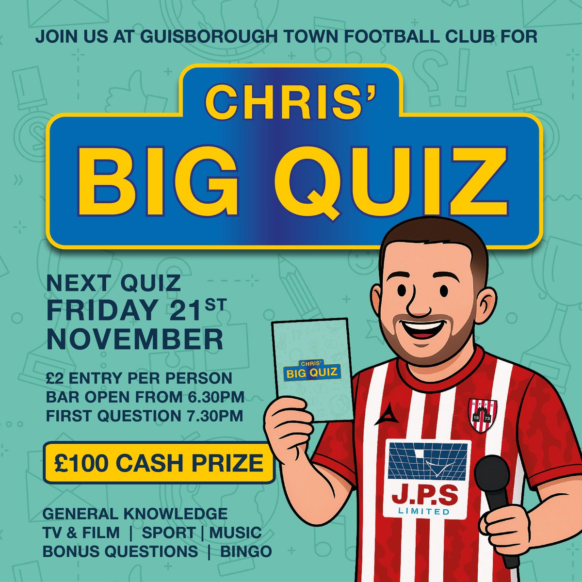 guistownfc's tweet photo. 𝗖𝗛𝗥𝗜𝗦' 𝗕𝗜𝗚 𝗤𝗨𝗜𝗭 𝗜𝗦 𝗕𝗔𝗖𝗞

Chris' Big Quiz is back - and it's bigger than ever with a huge £𝟭𝟬𝟬 cash prize. https://t.co/1vexSPyTt2