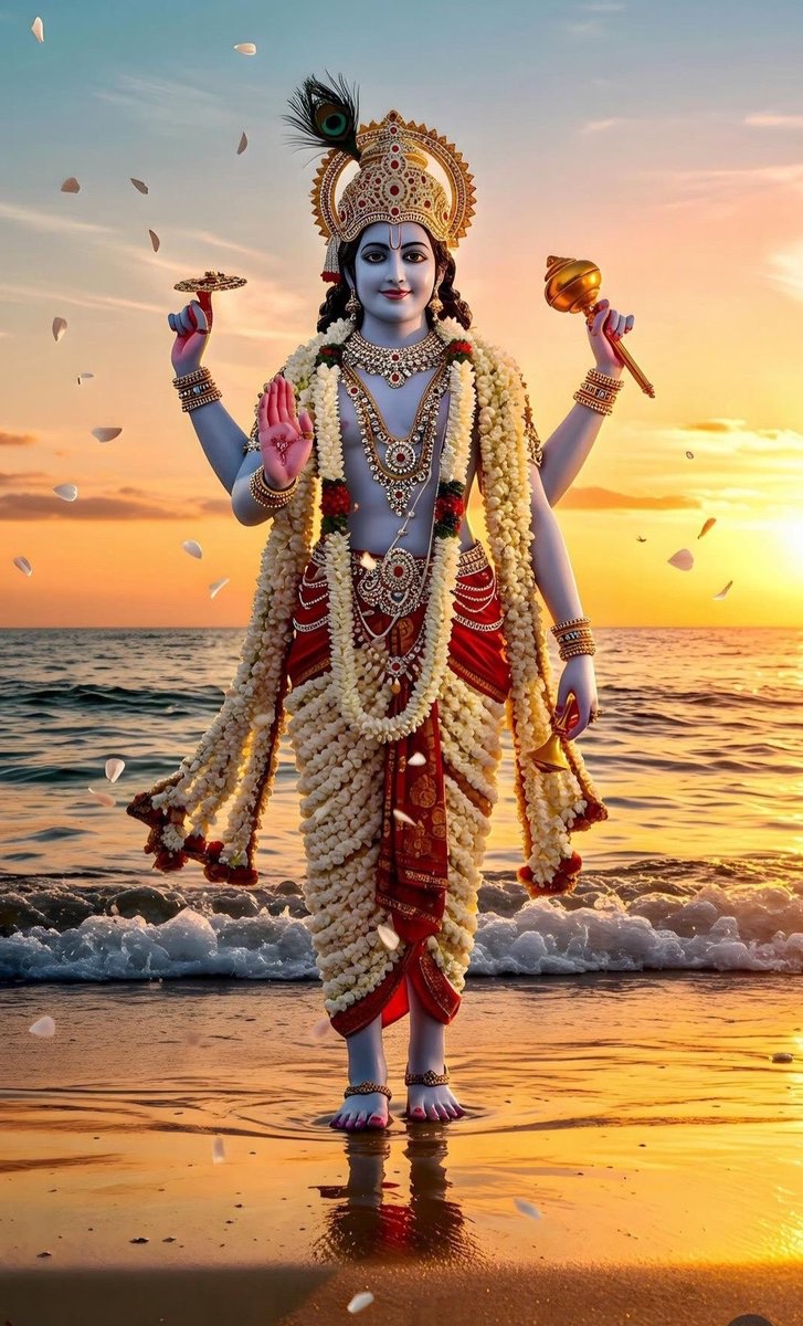 जब समंदर की लहरें प्रभु विष्णु के चरण छूती हैं, और पीछे से उगता सूर्य अपनी लालिमा बिखेरता है,
तो लगता है — सृष्टि का हर अंश उनकी आराधना में लीन है।