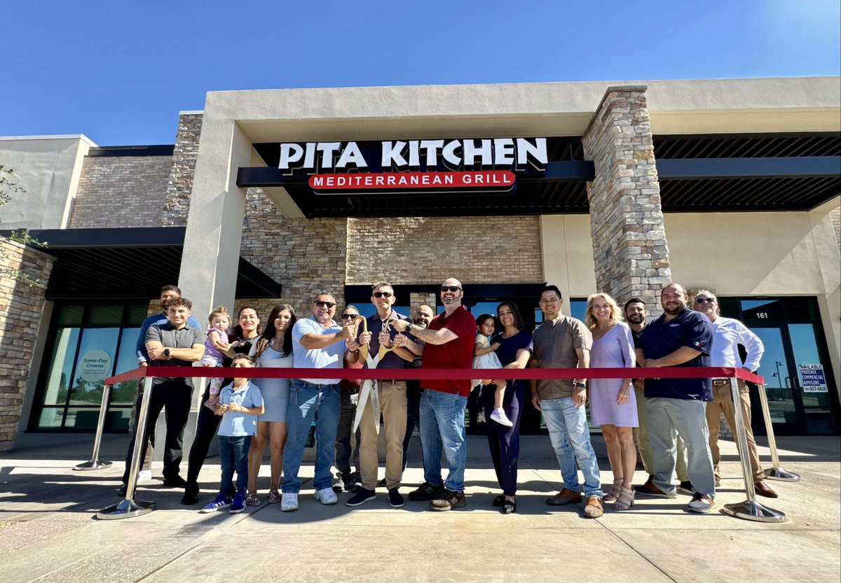 SurpriseEconDev's tweet photo. Councilmember Johnny V. Melton (@Melton_D4) joined Pita Kitchen Mediterranean Grill Co-Owners Reimun Shleimun and Rian Hanna for a ribbon cutting celebrating the opening of their new restaurant in Surprise!

Joining them were Economic Development Assistant Director Mike Hoover as well as Pita Kitchen General Manager Nenos Mamo and Director of Catering Moises Gonzalez.

Pita Kitchen is part of the Elm Street at City Center Development, which is the first phase of our City's future Downtown Main Street. The new restaurant brings authentic Mediterranean flavors to Surprise, offering residents and visitors another delicious dining option in the heart of our growing community.

Welcome to Surprise, Pita Kitchen Mediterranean Grill!

Check out photos from today's ribbon cutting here: https://t.co/JvMZTs2y3M

#RibbonCutting #OpenForBusiness #PitaKitchenSurprise

Pita Kitchen | 16853 N. 145th Ave, Suite 167, Surprise AZ 85388