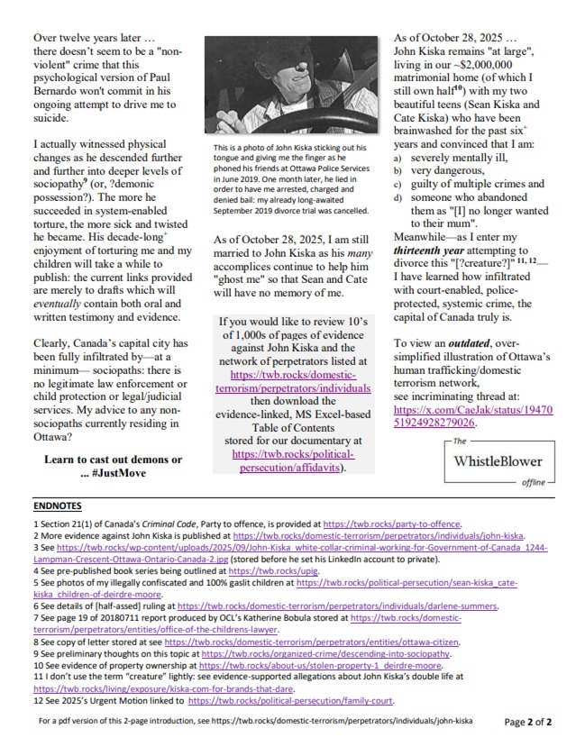 CaeJak's tweet photo. @SprouleSue @RiverWardRiley @ottawacity PS. The:
2pg introduction
https://t.co/R0NhZOo5XF &
2 pg testimony https://t.co/8jstb1KVa6
Along with recipient list,
this will demonstrate how
ENTIRE
so-called #VictimServices #Industry
in #Canada
is ALSO
merely a taxpayer-funded sham.
Right @OCTEVAW @OVS_SVO @OttawaCitizen ? https://t.co/6SjuZGO7ZM