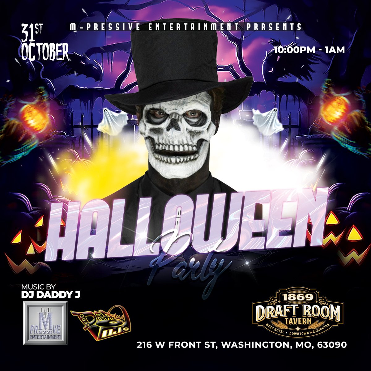 djdaddyj's tweet photo. I'll be kickin' the Halloween weekend off in Washington, MO at 1869 Draft Room Tavern. Party starts at 9pm! #mpressive #derrtydjs https://t.co/jlH3IB0wLu