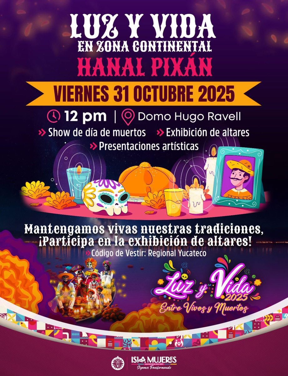 Familias de mi querida 𝗭𝗼𝗻𝗮 𝗖𝗼𝗻𝘁𝗶𝗻𝗲𝗻𝘁𝗮𝗹, les invitamos a disfrutar del 𝗙𝗲𝘀𝘁𝗶𝘃𝗮𝗹 𝗟𝘂𝘇 𝘆 𝗩𝗶𝗱𝗮 “𝗘𝗻𝘁𝗿𝗲 𝗩𝗶𝘃𝗼𝘀 𝘆 𝗠𝘂𝗲𝗿𝘁𝗼𝘀” 💀 este viernes 31 de octubre en el Domo Hugo Ravell, a partir de las 12:00 P.m. 
 
#SigamosTransformando🩷 #4TENEA