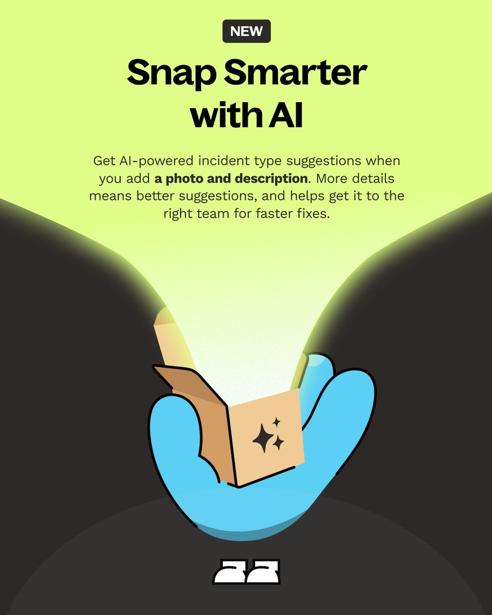 SnapSendSolve's tweet image. Snap smarter with AI 🤖

Something new (and very clever) has arrived in the Snap Send Solve app.

We&apos;re calling it Snap with AI, and it’ll help you choose the right incident type, fast.

Just make sure to keep your app up to date to have access. 

#SnapWithAI #NewFeature