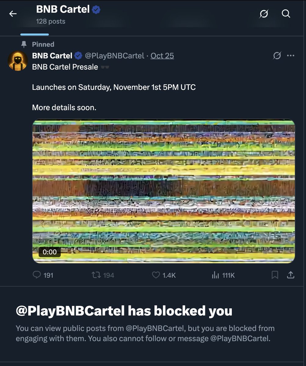 realwayfs's tweet photo. โ ๏ธBNB Cartel (@PlayBNBCartel) = SCAM!
Early supporters: NO invite codes
Presale Nov 1, 5PM UTC: NO details
Voiced doubts โ INSTANT BLOCK
โ ๏ธDonโt buy! Share BEFORE sales. Save your BNB! #BNBCartelScam #CryptoScam #CryptoScamHelp #CryptoScamRecovery #P2EScam #ScamAlert #Scam https://t.co/QG0xAmMrUm