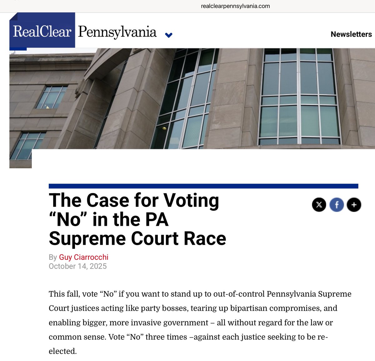 Making the case for “Vote NO.” Tonight…Harrisburg, Lancaster, York and Central PA…tonight 11:00pm <a href="/WGAL/">WGAL</a> — NBC8, on TV, online or their App. The 3 PA Supreme Court Justices running for another 10 year term do Not deserve it.  They haven’t been fair or impartial. Term limit them.