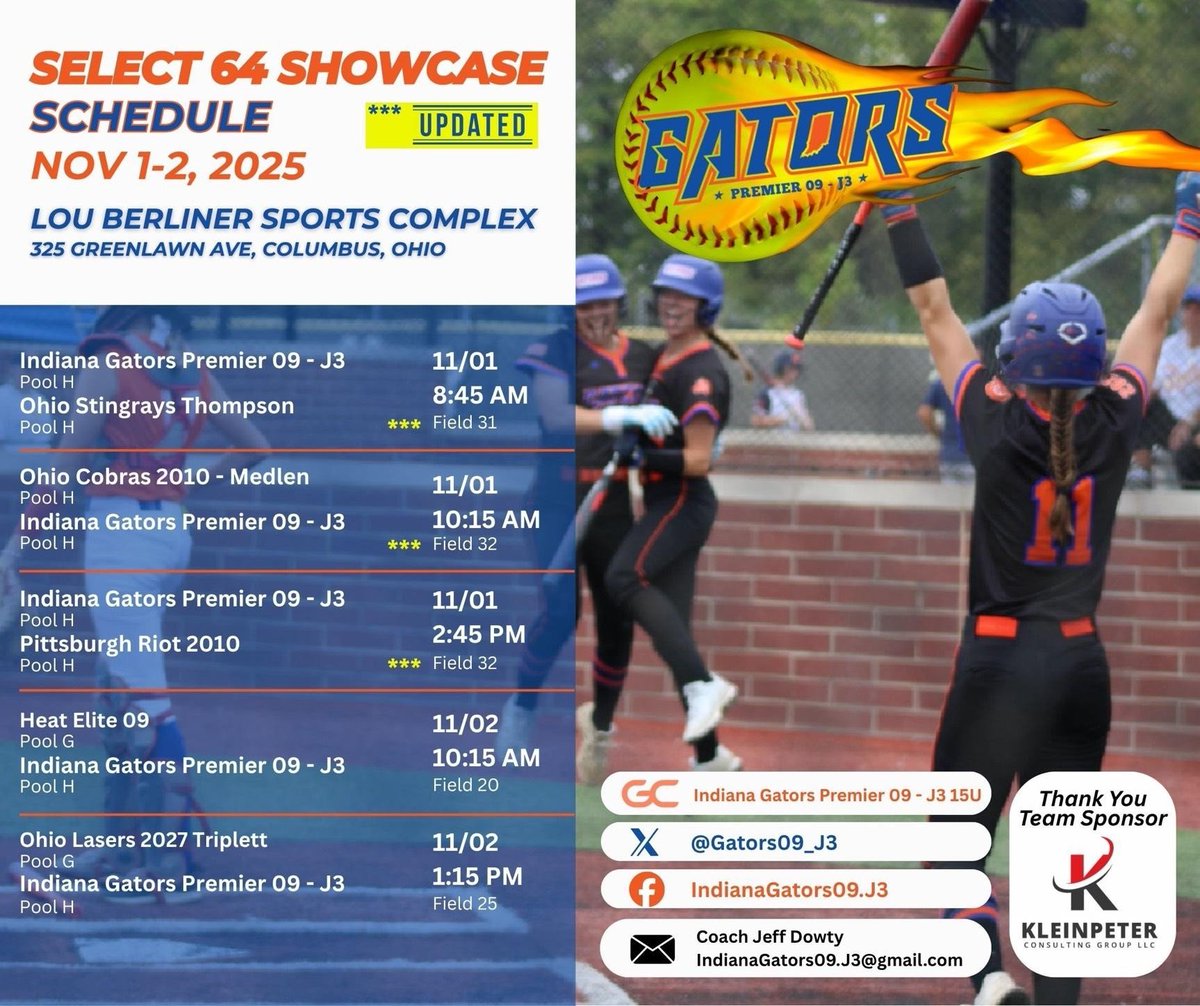 Back in action this weekend at The select 64 showcase with my <a href="/Gators09_J3/">Indiana Gators Premier 09 - J3</a>  team! Come catch a game! 

<a href="/SanJoseStateSB/">San José State Softball</a> 
<a href="/StFrancissftbal/">🥎SAINT FRANCIS SOFTBALL🥎</a> 
<a href="/NDsoftball/">Notre Dame Softball</a> 
<a href="/SBRRetweets/">Softball Recruiting Reposts</a> 
<a href="/ValpoSoftball/">Valpo Softball</a> 
<a href="/IndWesSoftball/">IWU Softball</a> 
<a href="/RMUSoftball/">RMU Softball</a> 
<a href="/gatorjack72/">Girls In The Game</a>
 <a href="/GBRRecruits/">GBR Recruiting</a> 
<a href="/Huntington_SB/">Huntington Softball</a> <a href="/PrepFastpitchSB/">Prep Fastpitch Tournaments</a>