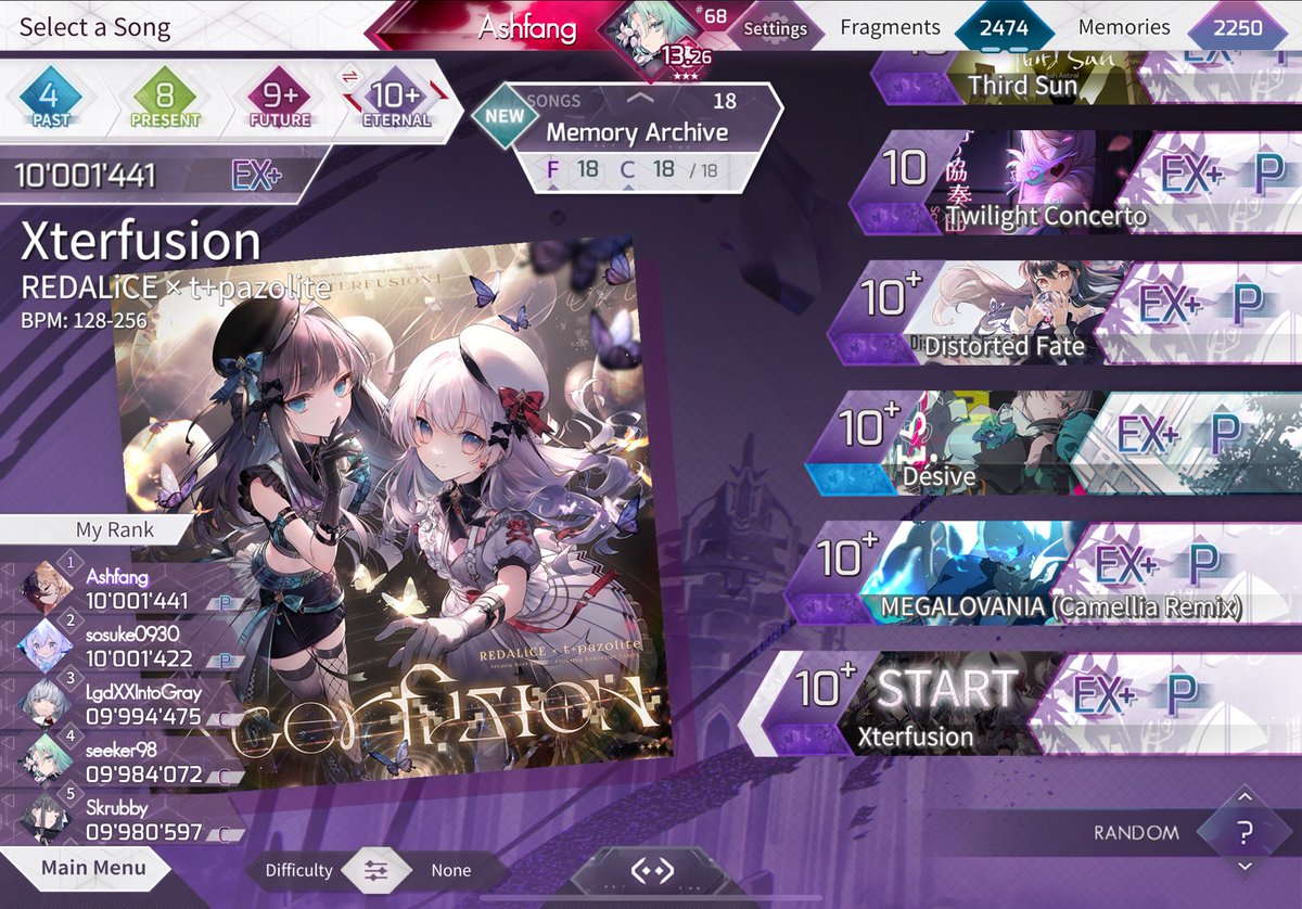 BlueDiamond091's tweet photo. #arcaea Xterfusion [ETR 10+] 最速理论值 https://t.co/9cLwHNqLZY