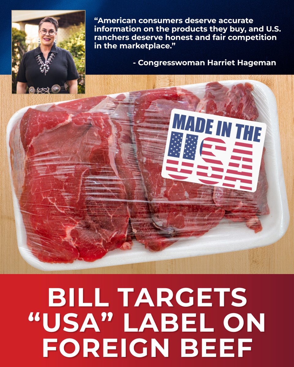 Current law allows a beef carcass imported from another country to be sold to the consumer as “USA Beef” as long as the carcass has been cut and packaged in the USA.  Rep. Harriet Hageman <a href="/RepHageman/">Rep. Harriet Hageman</a>  has refiled her bill, MCOOL (H.R.5818) to change this deceptive practice,