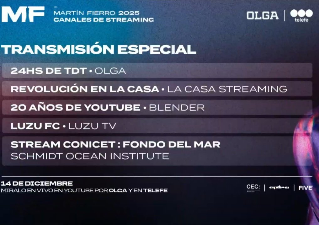 TDT NOMINADO EN TRANSMISIÓN ESPECIAL EN LOS MARTIN FIERRO DE CANALES DE STREAMING