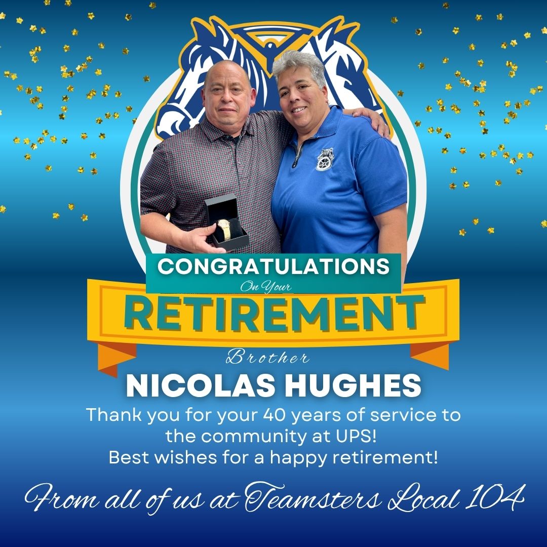 🚨RETIREMENT ALERT🚨
Teamster family let's all take a moment to congratulate Brother Nicolas Hughes who has retired after 40 years of service at UPS!! You have put in so many years and so many miles keeping Southern Arizona moving. Enjoy your hard earned retirement Brother!