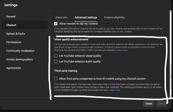 <a href="/jaxonloid/">Jaxonloid</a> just quick fyi for people who want to turn this fucking BULLSHIT off:

go to yt studio &gt; settings &gt; advanced settings, and then scroll all the way down to these check marks and unselect them