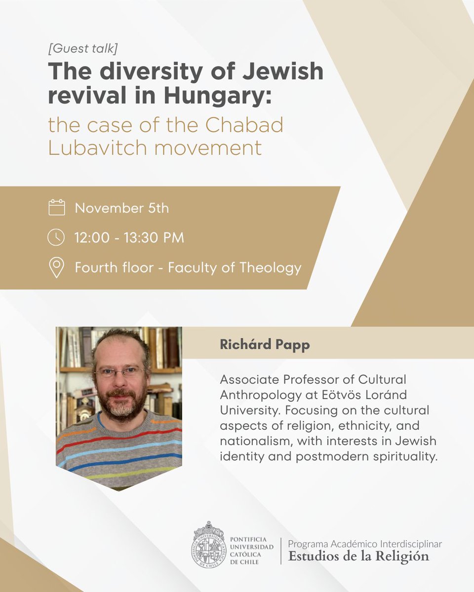 cer_uc's tweet image. Talk | The diversity of Jewish revival in Hungary: the case of the Chabad Lubavitch movement

Richárd Papp, Professor of Cultural Anthropology at Eötvös Loránd University, will give a talk on the diversity of Jewish revival in Hungary, focusing on the Chabad Lubavitch movement.