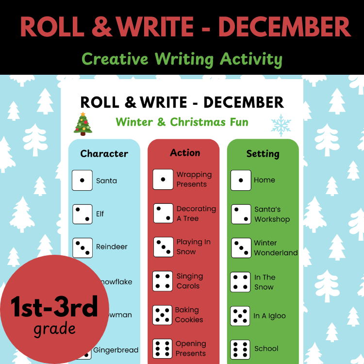 teachingwithtay's tweet photo. ❄️ Make writing merry and bright this December!
Students roll the dice to create cheerful winter stories about snow days and holiday adventures. 🎅

A no-prep, print-and-go writing activity perfect for grades 1–3 before winter break! ✏️

Grab it here ⬇️
https://t.co/8iUDI766DH https://t.co/bwWIssG6jB