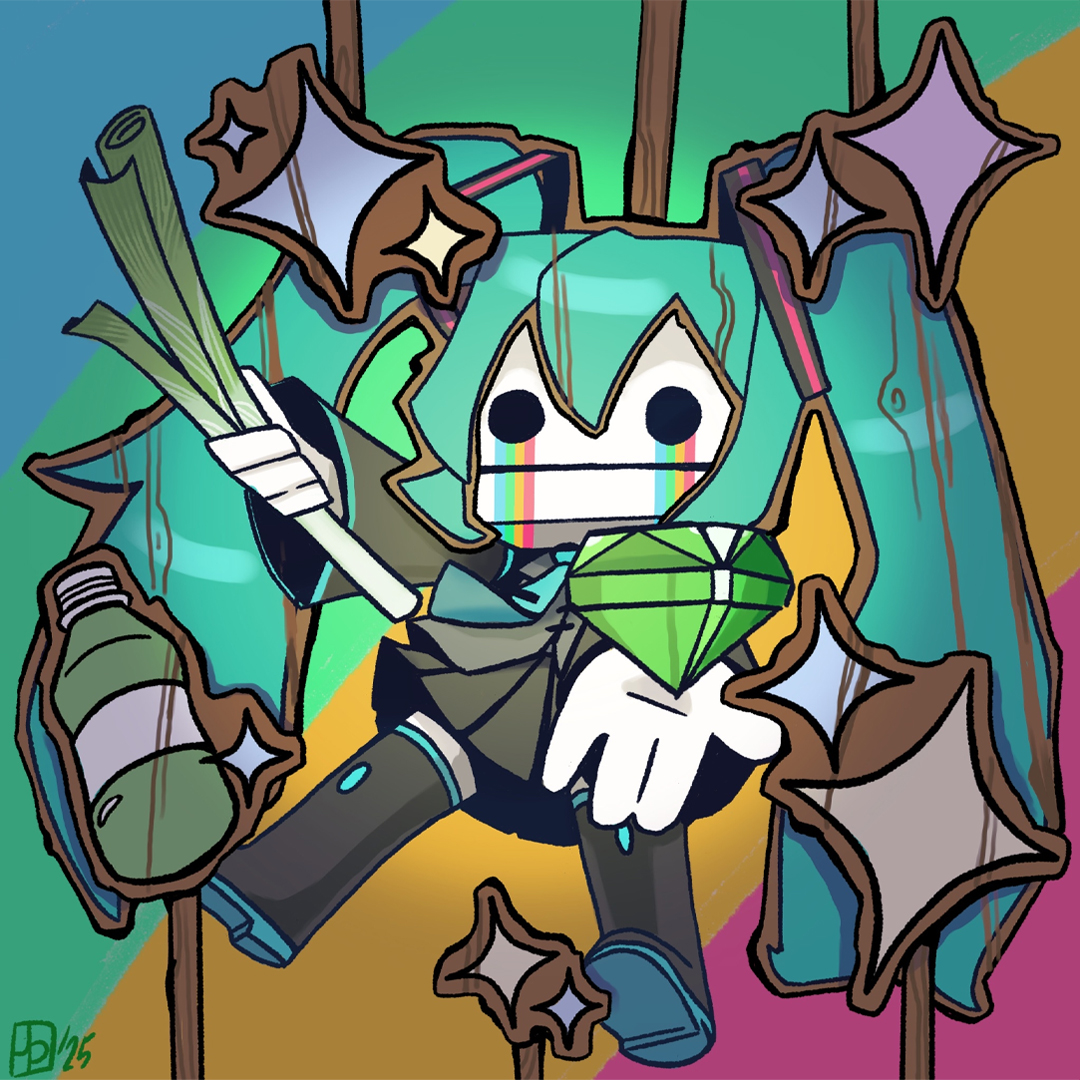 thebehemoth's tweet image. Hatty Hattington as Hatsune Miku by Thiefflorence is another winner of our 2025 Halloween Art Contest! 💎

We loved seeing all of our characters dressed up as Miku this year! Maybe in another universe, they could all join each other on stage and sing a Vocaloid mix of our…