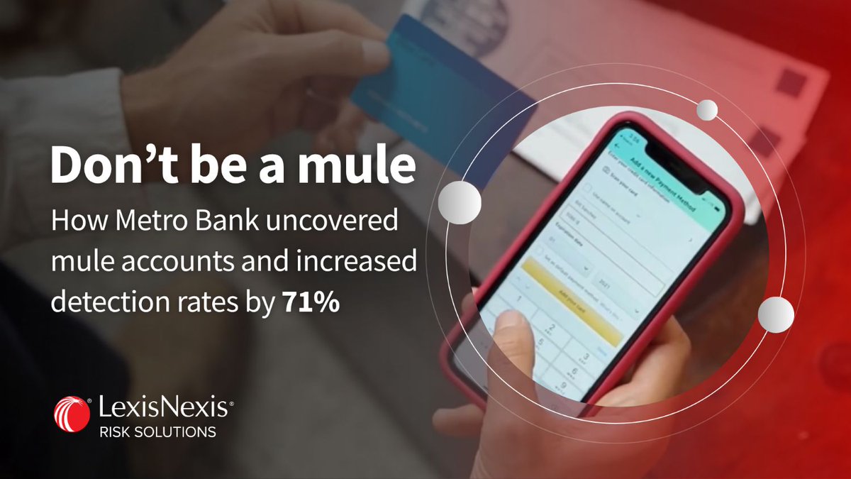 RELXHQ's tweet image. Metro Bank teamed up with @LexisNexisRisk to build a fraud detection model that learns from behaviour — not just transactions. Find out how the collaboration is protecting customers and safeguarding operations: stories.relx.com/metro-bank/ind…
#MoneyMules #FraudDetection