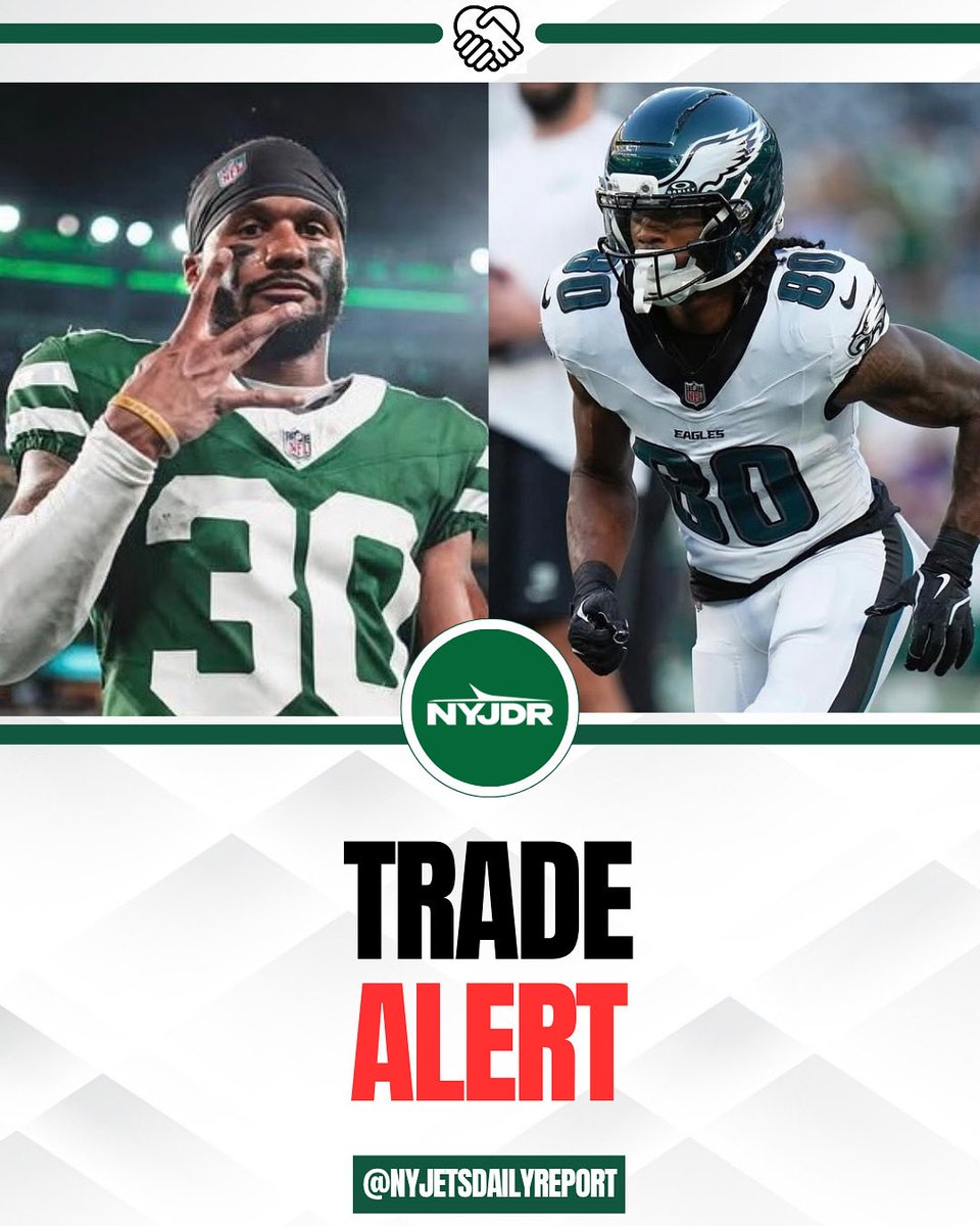 nyjdailyreport's tweet photo. The Jets are sending CB Michael Carter II and a 2027 seventh-round pick to the Eagles in exchange for WR John Metchie and a 2027 sixth-round pick, per Dianna Russini. 

Welcome to the Jets 👀✈️

#JetUp #JohnMetchie #NYJDR https://t.co/Yq2vce6Ac6