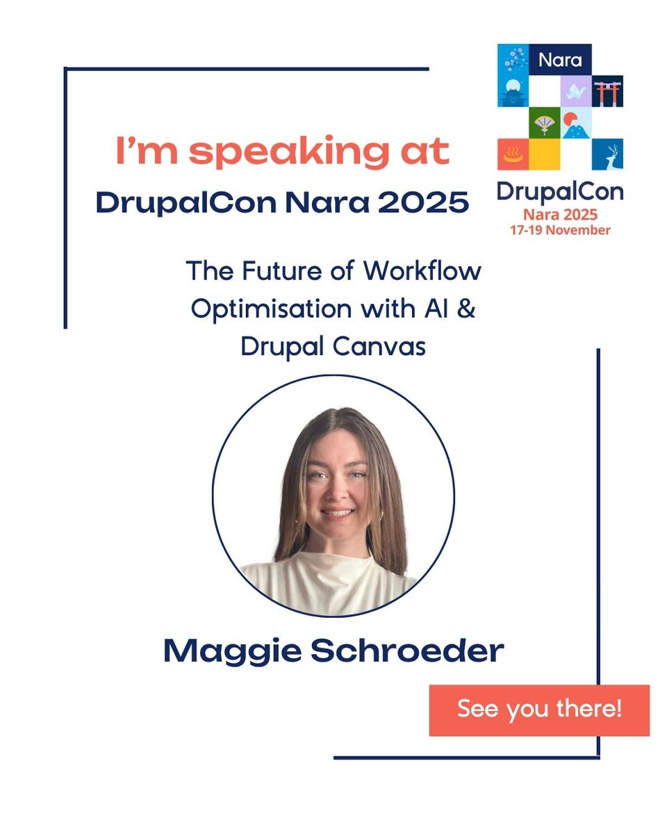 DrupalCon Nara 2025 (@drupalconasia) on Twitter photo Maggie Schroeder と Shumpei によるセッション
 「The Future of Workflow Optimization with AI & Drupal Canvas(AI と Drupal Canvasが切り拓くワークフロー最適化の未来)」をお見逃しなく。
📅 11 月 18 日(火)13:00 JST | 📍 会場:飛天 A
 #DrupalConAsia #DrupalConNara #OpenSource Maggie Schroeder と Shumpei によるセッション
 「The Future of Workflow Optimization with AI & Drupal Canvas(AI と Drupal Canvasが切り拓くワークフロー最適化の未来)」をお見逃しなく。
📅 11 月 18 日(火)13:00 JST | 📍 会場:飛天 A
 #DrupalConAsia #DrupalConNara #OpenSource