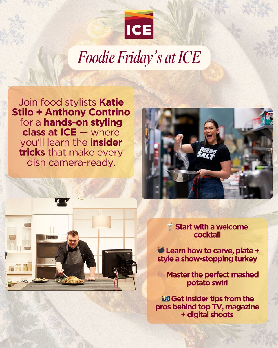 Bring your Thanksgiving table to life like a pro 🦃✨
Join food stylists Katie Stilo + Anthony Contrino at ICE for a hands-on class in plating, styling + pro secrets for the perfect holiday feast.
🎟️ Limited seats → eventbrite.com/e/a-picture-pe…
#FoodStyling #ICEculinary #Thanksgiving