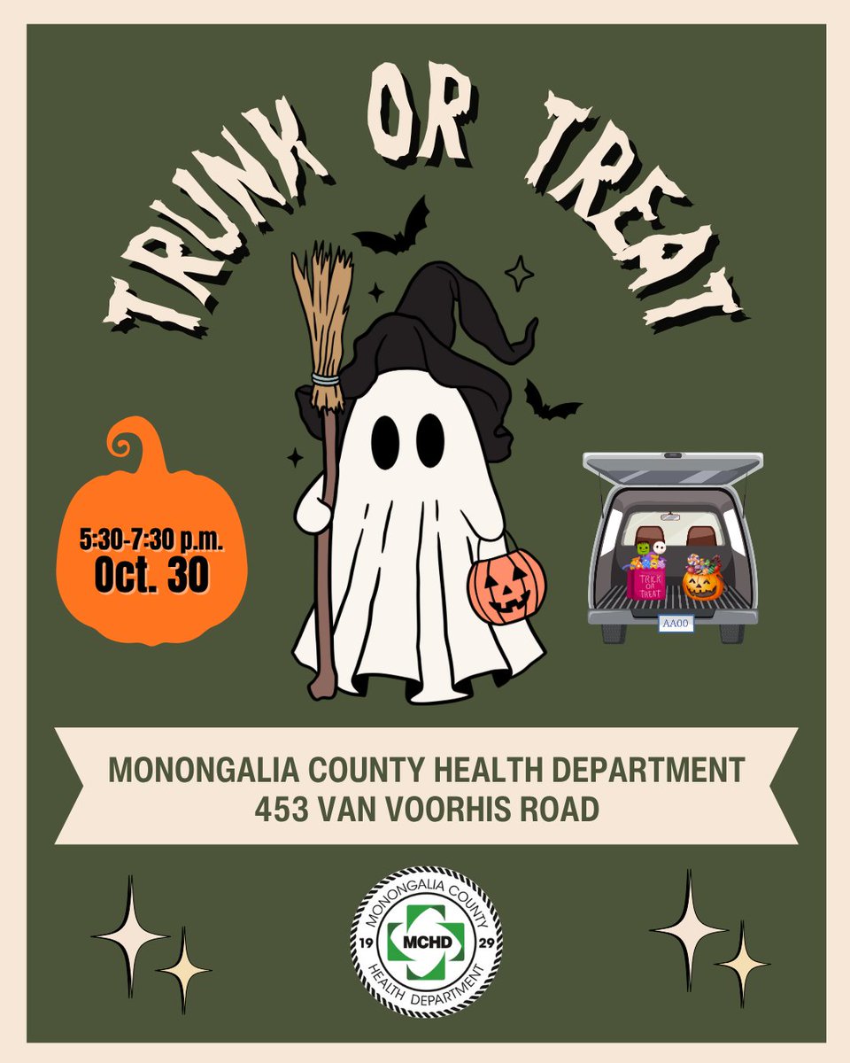 Just one more spooky sleep until MCHD's Trunk or Treat! Our staff will be in our parking lot at 453 Van Voorhis Road, rain or shine, to hand out treats to area kids. We'll be here from 5:30-7:30 p.m. Thursday, Oct. 30. Stop by and see us!