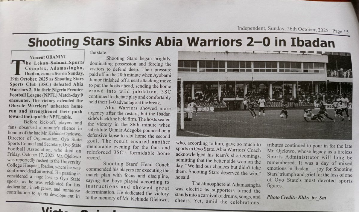 OVD_VISUALS's tweet photo. Made it into the Independent Newspaper, Glad to be able to cover the Great Game between @ShootingSc and @AbiaWarriors... Looking forward to more accreditation. https://t.co/aP9pLvv2Xr