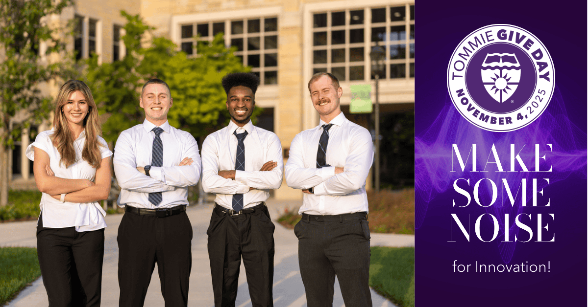 UST_Engineering's tweet image. Tommie Give Day at the @UofStThomasMN is Tues. 11/4! Your donation makes a difference for our @UST_Engineering students. 100+ donors unlocks a $40K gift match! Donate anytime from today through Nov. 4: givecampus.com/schools/Univer… #TommieGiveDay #TommieEngineers #TommieAlumni