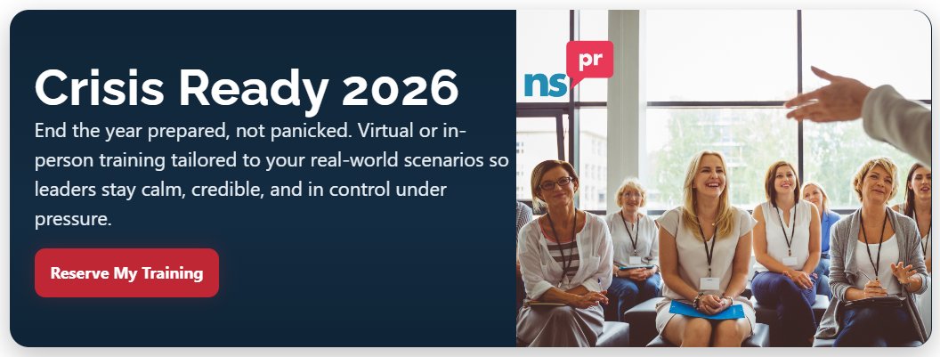 Now is the moment to prepare your team for 2026 with NSPR’s Crisis &amp; Media Training — available virtually or in person.

We’ll help your leadership stay calm, credible, and in control when it matters most.

👉 Reserve Your Training: nationalstrategiespublicrelations.com/solutions/cris…