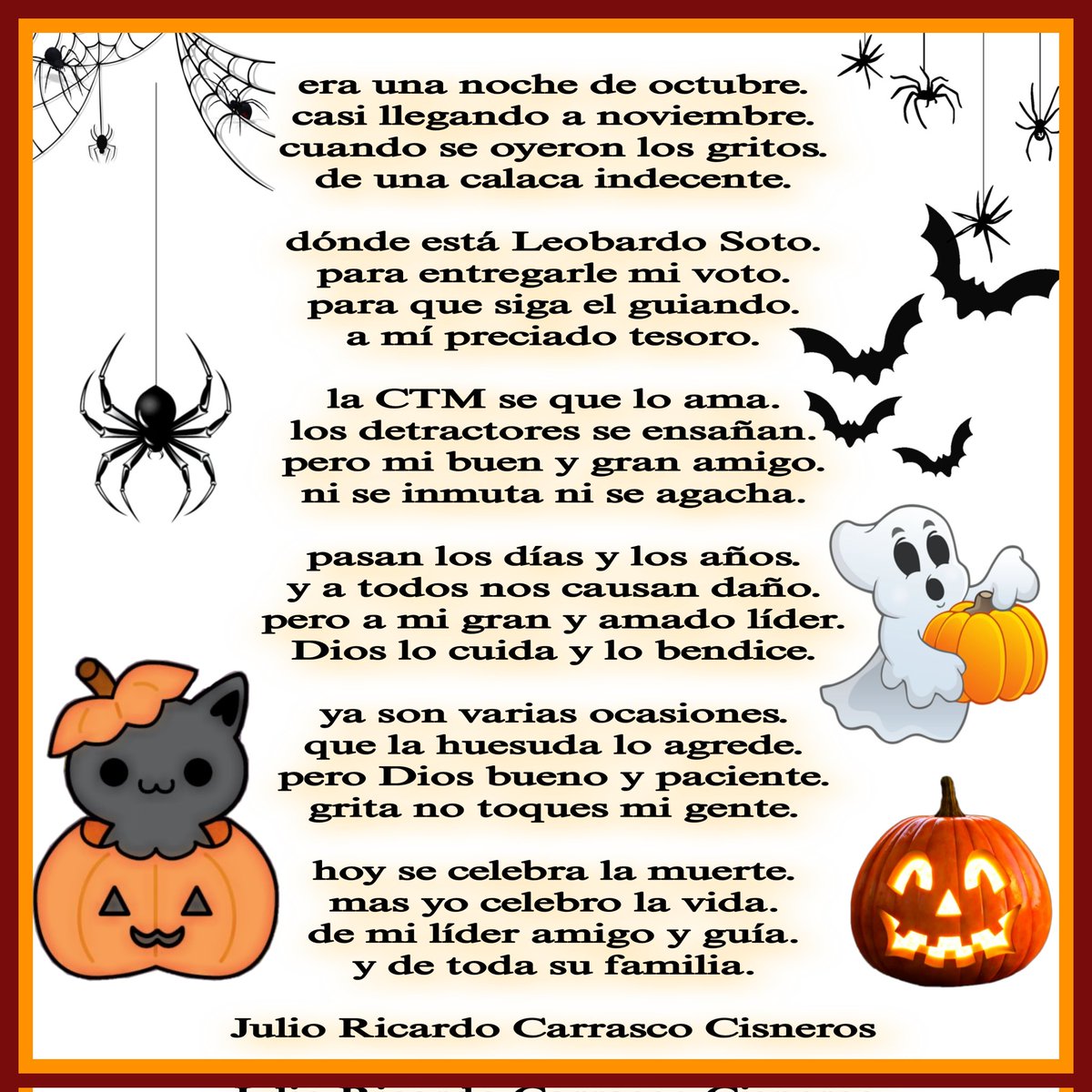 Calaverita 💀🎃 2025 con todo cariño admiración y respeto para mí amigo <a href="/leobardosoto/">Leobardo Soto</a> larga vida llena de salud paz y amor al líder.
<a href="/FerSalgadoCTM/">Fer Salgado</a> <a href="/IvonEnriquez_/">Magnolia Ivon Enríquez</a> <a href="/alfonso_josema/">Alfonso Vázquez</a> <a href="/Karla_LariosG/">Kar_Daniela.LariosG</a> <a href="/HerdezGomez/">SONY G 🥰</a> <a href="/AguilaCelsa/">Celsa Aguila</a> <a href="/LeoParLoe/">Leonor</a> <a href="/seffh/">Seffh Ramírez Pérez</a> <a href="/CTMPuebla/">CTM_FTPuebla</a> <a href="/MirnaJimenez_/">Mirna Elizabeth Jmnz. Mnts.</a> <a href="/PaoParraguirre/">Paola Parraguirre</a>