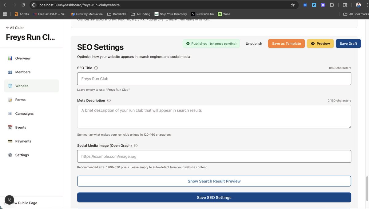 In the last 24 hours, I vibe coded a fully functional website builder for people who want to start their own run club.

Think this unlocks a new frontier of directories + programmatic SEO + micro-saas combos

Short version of the game plan:

• Over 100k people a month look up