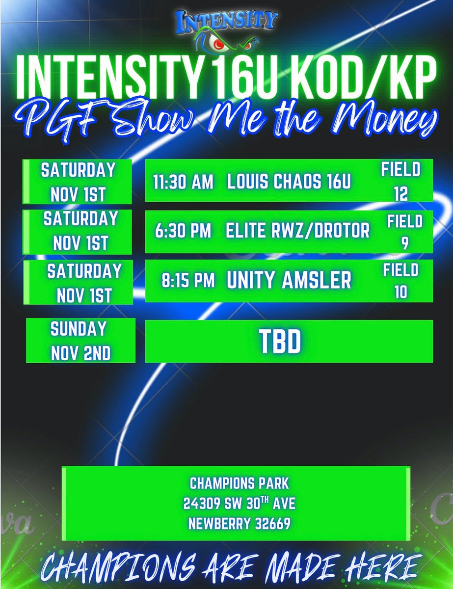 Looking forward to playing Show Me the Money this weekend in Newberry!! Come check us out! 💚🥎💵💙

<a href="/intensitykod/">Kevin ODonnell</a> <a href="/SBRRetweets/">Softball Recruiting Reposts</a> <a href="/SoftballDown/">Down South Softball</a> <a href="/CoastRecruitsSB/">Coast Recruits 🥎</a> <a href="/SunilSportsNews/">Sports News By Sunil Sunder Raj</a> <a href="/TopPreps/">TOP PREPS - Free Sports News, Videos & Information</a> <a href="/nxt1sports/">NXT 1</a> <a href="/D1Softball/">D1Softball</a> <a href="/PGFnetwork/">PGF</a>