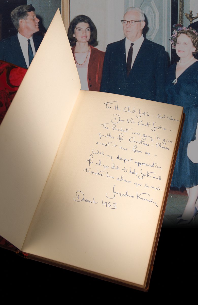 "The President was going to give you this for Christmas. Please accept it now from me.”

One month after Dallas, Jacqueline Kennedy sent Chief Justice Earl Warren a signed Inaugural Addresses.

History, grief &amp; grace—bound in one book <a href="/RRAuction/">RR Auction</a>. 
🔗shorturl.at/zyeWu

#JFK