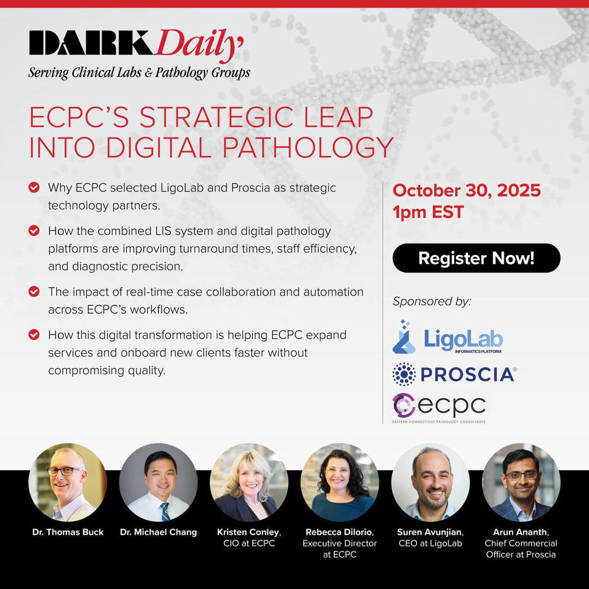 Ready to lead your lab into the digital future?

Join us, TOMORROW, on October 30, 2025 at 1pm EST, for "ECPC’s Strategic Leap into Digital Pathology."

To register now, visit Dark Daily webinars! hubs.ly/Q03QQYKy0

<a href="/LigoLabLIS_RCM/">LigoLab Informatics Platform</a> <a href="/Proscia/">Proscia</a> #DigitalPathology