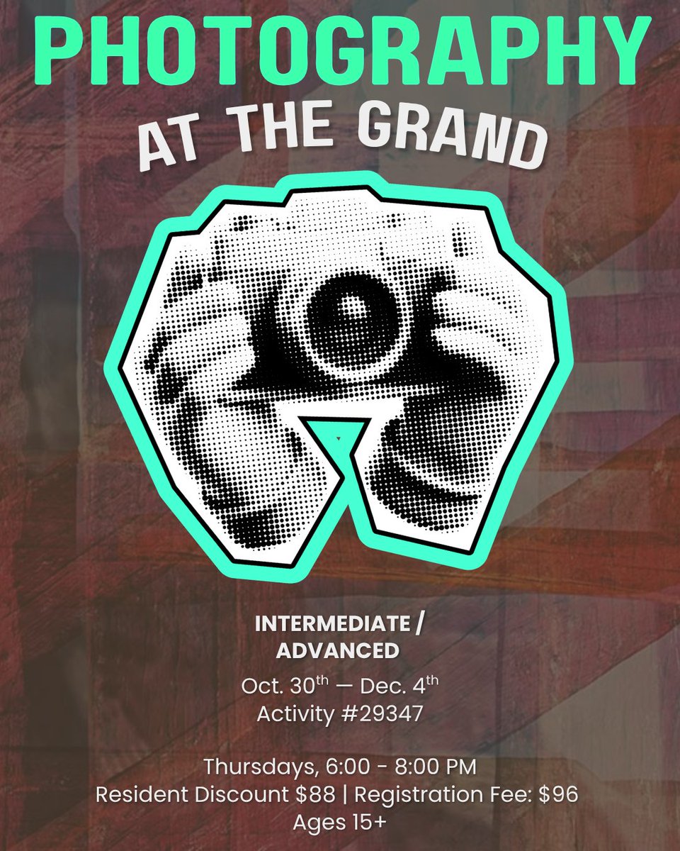 AtTheGrand_'s tweet photo. 📷 There's still time to sign up for our Intermediate / Advanced Photography class starting tomorrow! Further develop your skills and abilities as a photographer here at the Grand!
Register Here: https://t.co/4pHkkfiD4u https://t.co/OIii2LJL8C