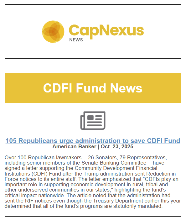 ICYMI: Republicans push back on CDFI RIFs; CDFI in Silicon Valley launches $200 million fund

These and more from Monday's #CapNexus Newsletter: mailchi.mp/pcgloanfund/cd…