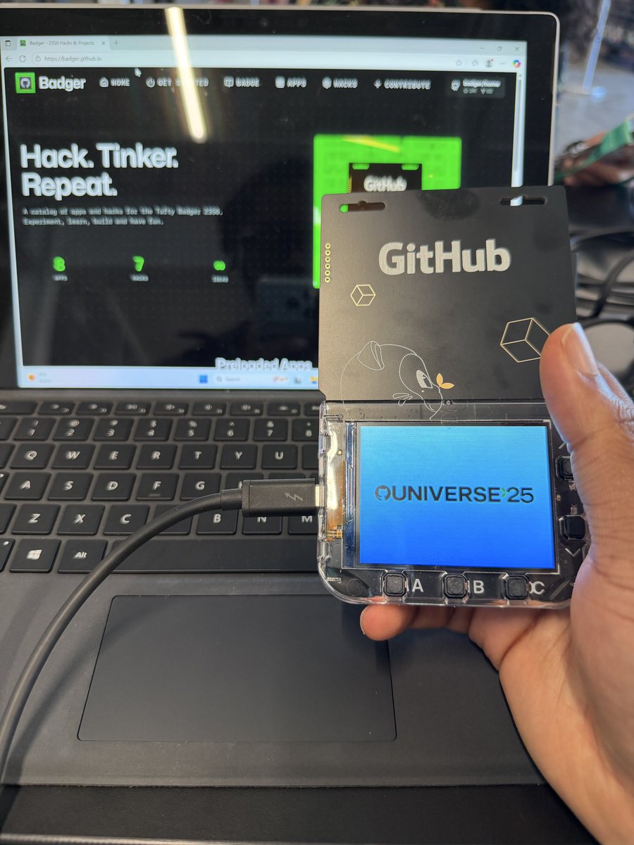 Ace_KYD's tweet image. Just hacked my badge and added the snake game to it #GitHubUniverse 🔥