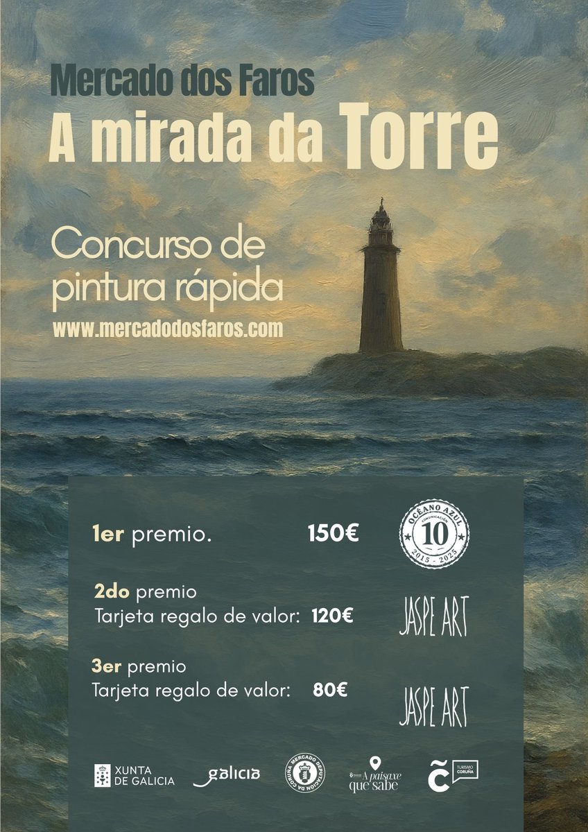 Este sábado, 1 noviembre, desde el Mercado dos Faros os invitamos a participar en el concurso de pintura rápida “A mirada da Torre”. 

Porque ELLA siempre está ahí. Firme. Siempre luz. La Torre de Hércules acompaña al mar… y a quien lo mira

<a href="/EloyTP/">Eloy TP</a>