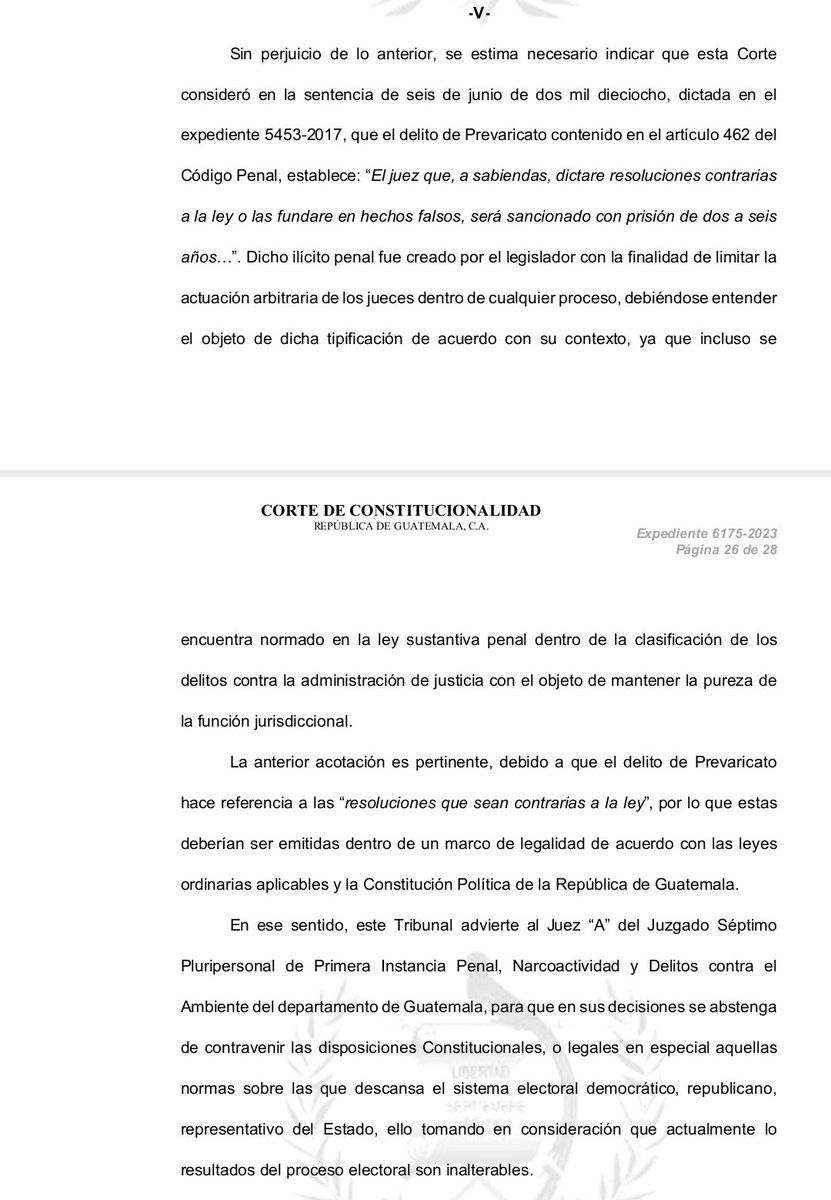 dcuevas_pl's tweet image. La @CC_Guatemala además de suspender la resolución del juez Fredy Orellana, también deja sin efecto los órdenes de anulación para Movimiento Semilla enviados al @CongresoGuate y al @TSEGuatemala; y advierten al juez para no emitir resoluciones qué podrían caer en prevaricato.