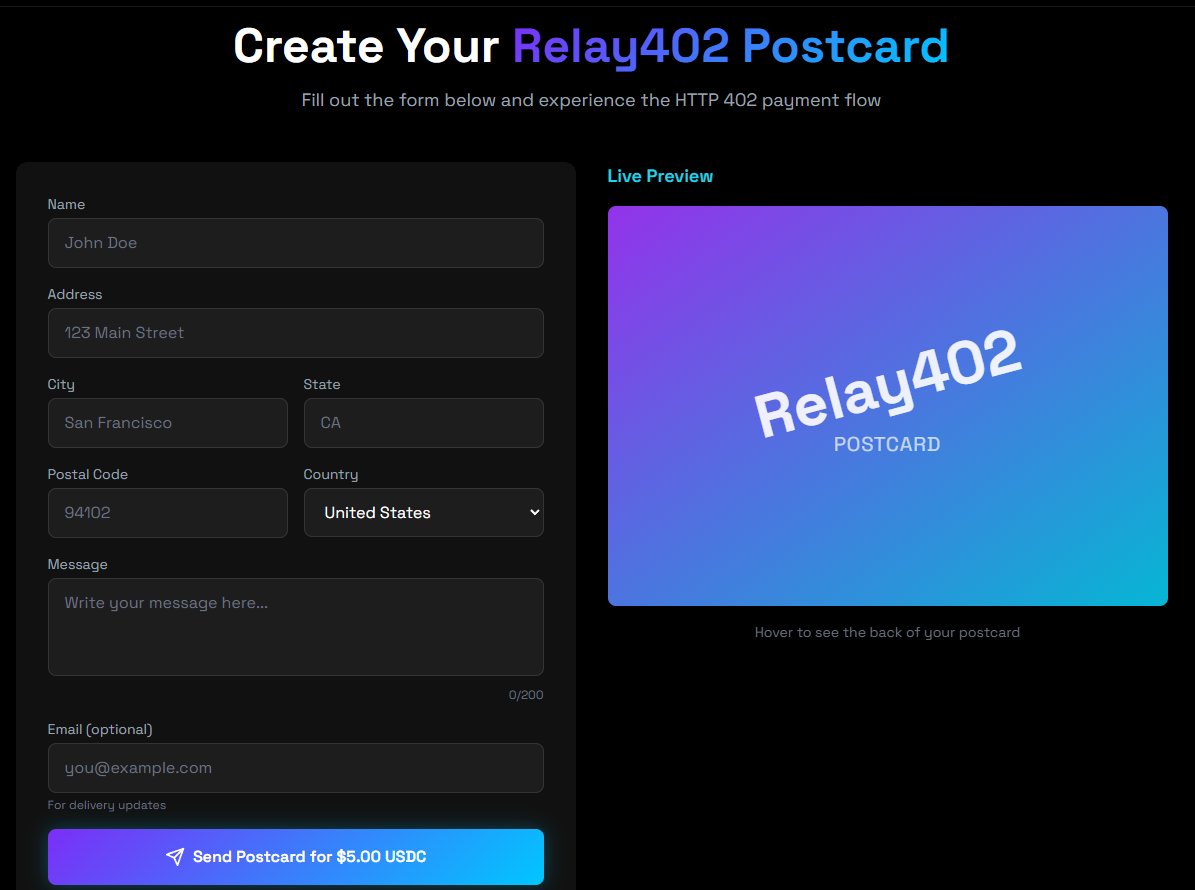 Relay402's tweet photo. Introducing X402 post cards via $RELAY 📧

Fill in the name, address details, and message and you will have an IRL post card delivered to whomever. Add your email @ for tracking updates. 

Only possible on @solana via https://t.co/Is7PbJDnhd🌊 https://t.co/Vrh2djwvlR