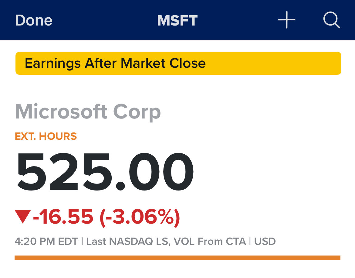 MSFT Earnings per share: $4.13 adjusted per share vs. $3.67 per share  expected: