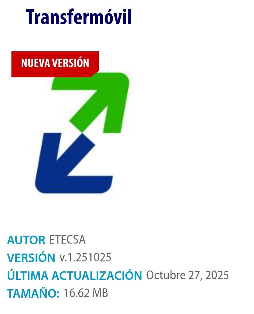 AnaIris1968's tweet photo. ✳️NUEVA VERSIÓN DE TRANSFERMÓVIL✳️
Versión: V. 1.251025
Fecha: 27 de octubre de 2025

Novedades:
✅️Se incorpora la posibilidad de comprar un nuevo Plan de SMS y dos nuevos Planes para Voz.
✅️Mejoras en la lectura de los QR que utilizan apk en la gestión de sus servicios. https://t.co/Gjy4mCWSd8