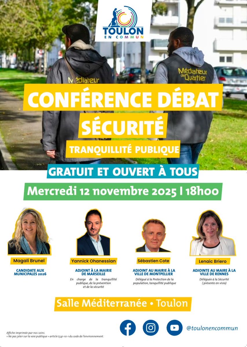 Très heureux que <a href="/ToulonEnCommun/">Toulon en Commun</a> reçoivent sur cette conférence <a href="/yann_ohanessian/">Yannick Ohanessian</a>.

Les Marseillais lui doivent beaucoup, à lui et à l’équipe municipale actuelle sur l’amélioration des conditions dans la cite Phocéenne !

#BRUNEL2026