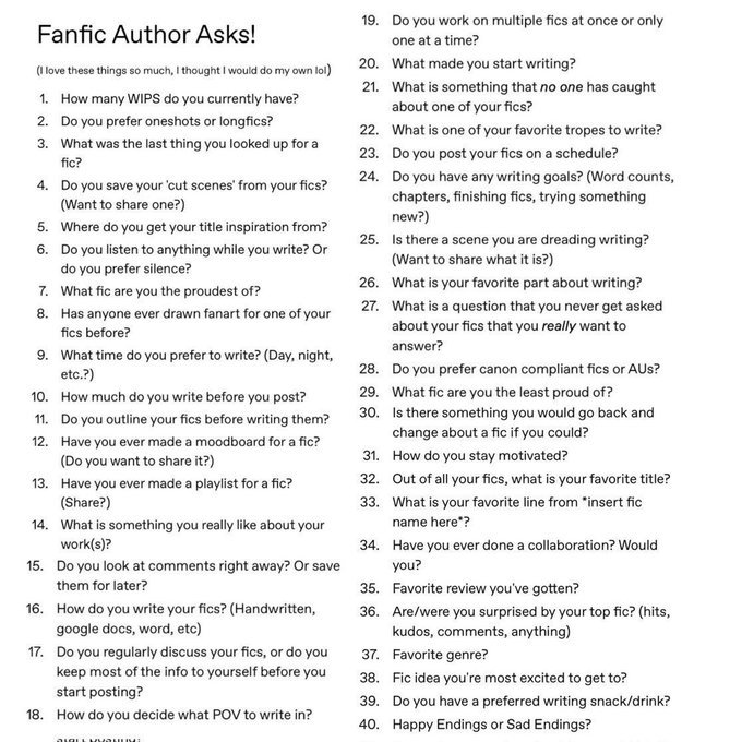 Ask me questions about my fics so maybe I finish them...? 🤧
