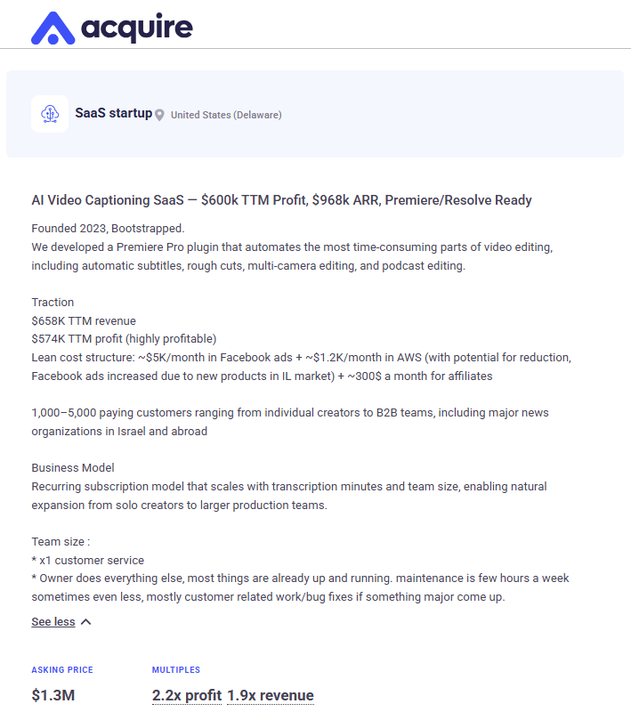 J'adore les stratégies SaaS comme celle-ci.
Maintenant disponible sur @acquiredotcom : un outil de sous-titrage vidéo