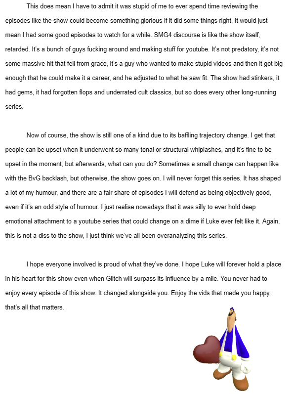 NoContextSMG4's tweet image. Might be a slightly hot take, but SMG4 was never game-changing, and perhaps was never meant to be. It&apos;s a series we all jumped in at different times, and subsequently left, and that&apos;s good enough. I will forever have fond memories of it.

An ode to a fat Italian