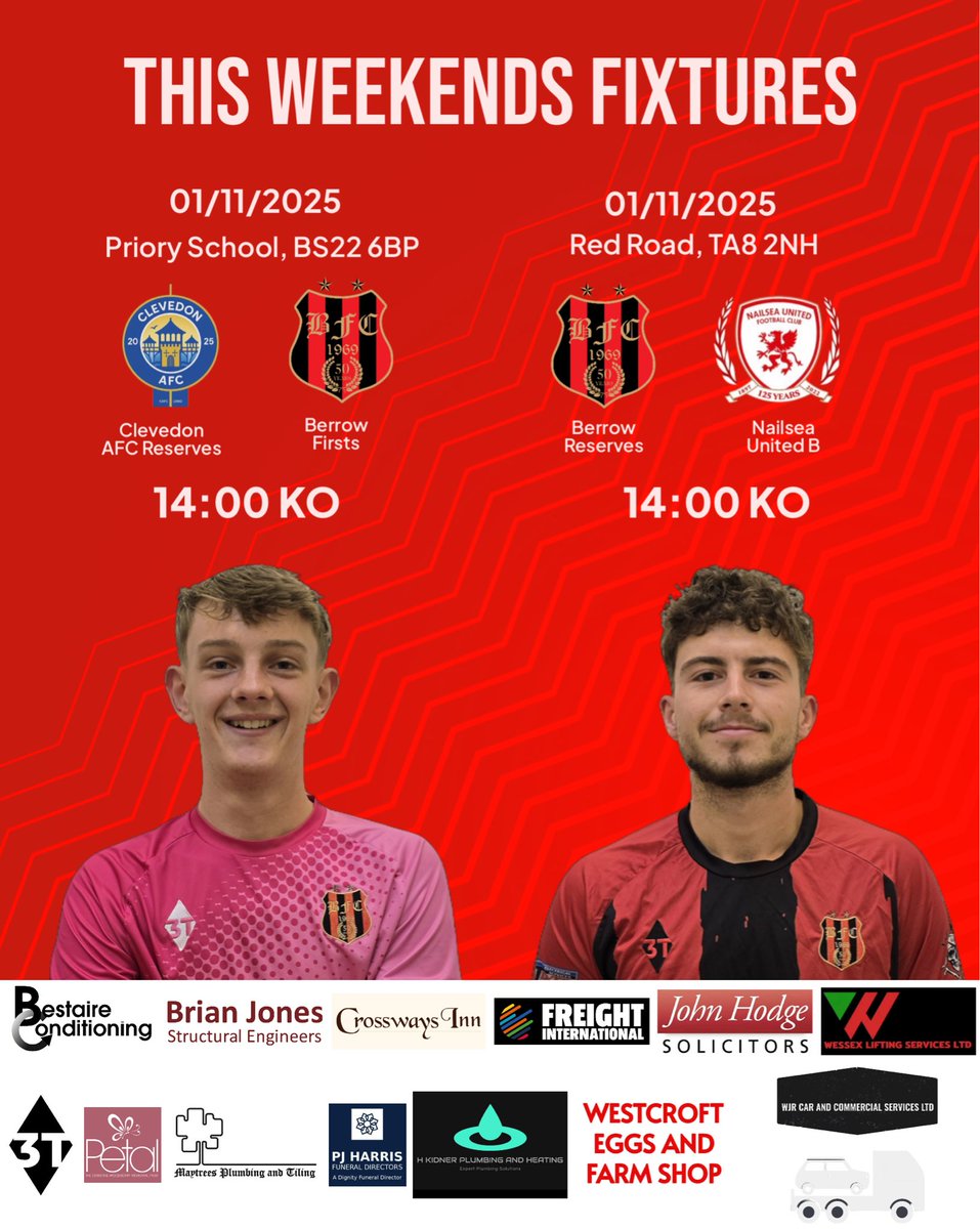 UPCOMING FIXTURES 🔴⚫️🔴⚫️

Both the mens teams in action this weekend in their respective Cups 🏆

The Firsts take on Clevedon AFC Reserves 👊

The Reserves are at Red Road where they play Nailsea United B 👊

Come down to support the lads #UTB 🤩