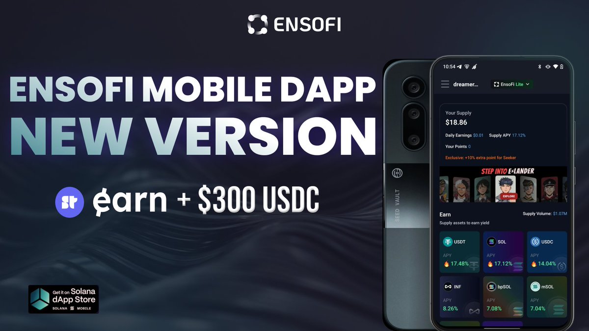 Aminusuperfan's tweet image. EnsoFi Mobile dApp Updated

The EnsoFi Mobile update is live on the Solana dApp Store, delivering a faster, smoother experience on @solanamobile.

Enjoy an exclusive +10% Points Boost and stack rewards up to $300 USDC with the updated app.