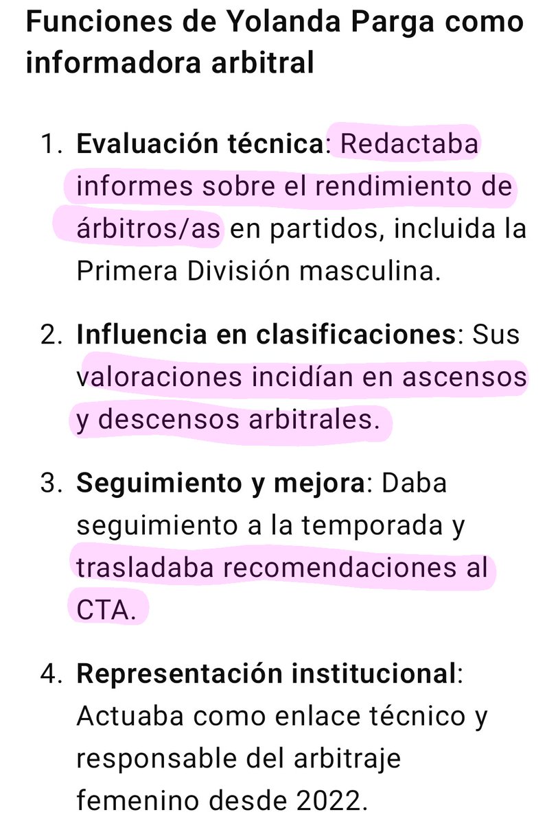 Lo que si sabemos es que Parga desde 2018 es todo lo que dicen que Negreira, uno de los tres vicepresidentes sin poder ejecutivo. Ella si decidía ascensos y descensos, evaluaba árbitros masculinos.

También sabemos que el Trampas ha tenido 70 años al presidente del CTA de socio